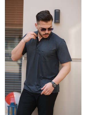 Erkek Yakalı Mini Jakarlı Kısa Kollu T-Shirt