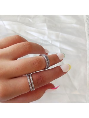 Ladybirdbujiteri Çift Sıra Zirkon Taşlı Ayarlanabilir Çelik Yüzük