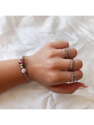 Ladybirdbujiteri Zirkon Taşlı Çift Zigzag Model Çelik Yüzük