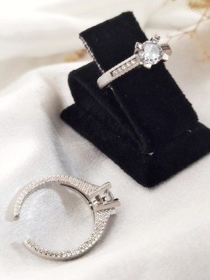 Ladybirdbujiteri Yanları Taşlı Ayarlanabilir Model Zirkon Tektaş Çelik Yüzük