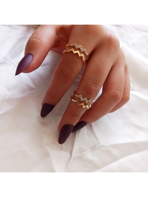 Ladybirdbujiteri Zirkon Taşlı Çift Zigzag Model Çelik Yüzük