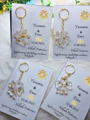 25 Adet Epoksi Anahtarlık Yonca Nişan Kına Söz Nikah Doğum Günü Hediyelik