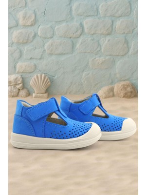 Rakerplus Shaun Hakiki Deri Saks Mavi Cırtlı Anatomik Bebek Sandalet