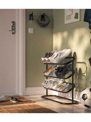 IKEA 3 Katlı Metal Ayakkabılık 76X24X59 cm Metal Antre Ayakkabılığı Ayakkabı Rafı Siyah