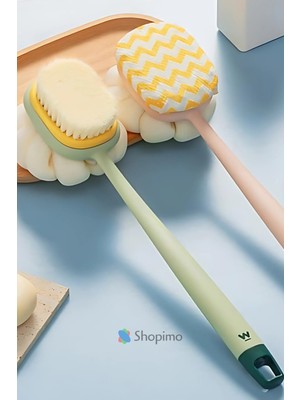 Shopimo Çift Taraflı Banyo Sırt Kesesi Yumuşak Duş Lifi Uzun Saplı Masajlı Banyo Fırçası