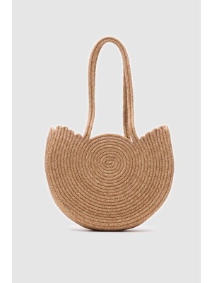 Gusta Medium Hasır Omuz Çantası Vizon