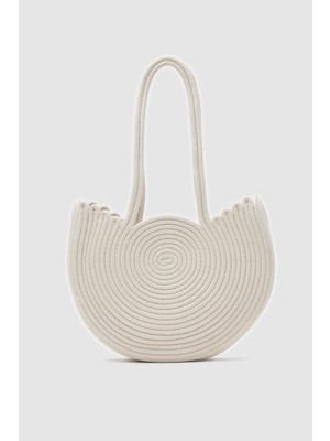 Gusta Medium Hasır Omuz Çantası Krem