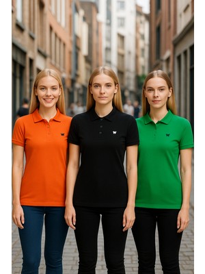 Kadın 3 Lü Paket Yazlık Basic Düz Polo Yaka Tişört