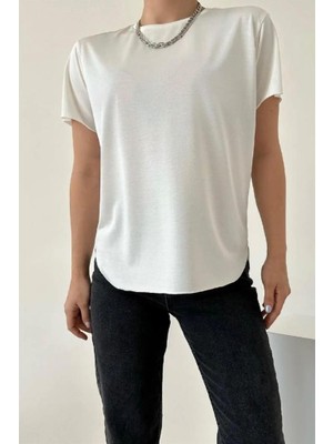 Ritnice Kadın Ekru %100 Modal Lazerkesim T-Shirt
