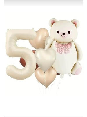 Pembe Kurdeleli Aycık Kalp Folyo Balonlu Doğum Günü Parti Seti Süsü