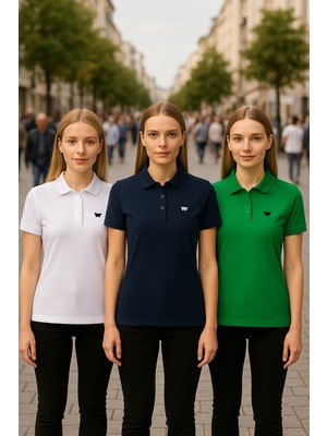 Kadın 3 Lü Paket Basic Armalı Düz Polo Yaka Tişört