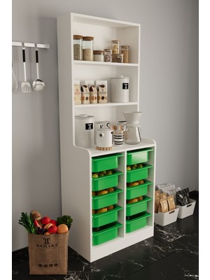 Feline 10 Sepet Oyuncak Dolabı Çok Amaçlı Mutfak Banyo Kiler Dolabı Yeşil