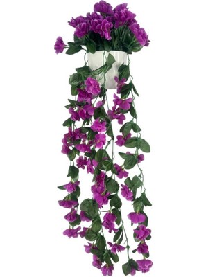 Yapay Çiçek Sarkan Lila Menekşe Krem Rengi Saksıda 4 Sarkan Dallı 70CM