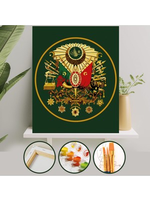 Sayılarla Boyama 40x50 cm Tuval Seti Fırça Boya Dahil Çıtaya Gerili - Osmanlı Tuğrası