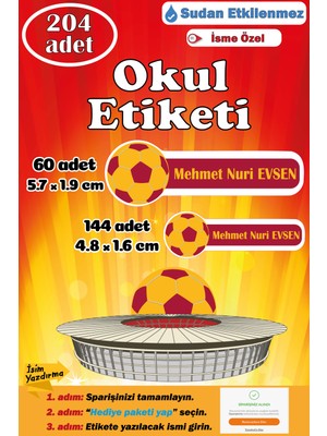 Ayza Tasarım Isme Özel Okul Etiketi Kalem Defter Etiketi Sticker Kız Erkek Çocuk Sarı Kırmızı Isim Etiketi