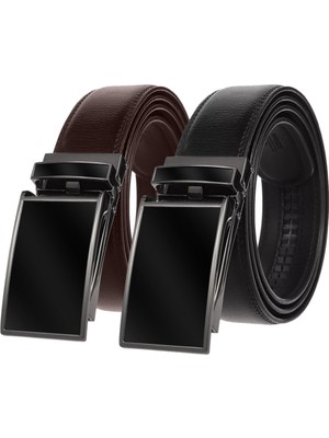 2 Adet Siyah ve Kahverengi Otomatik Deliksiz Erkek Kemeri