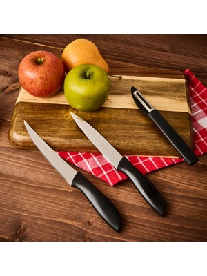 Evidea Kitchen Vakumlu 3'lü Çok Amaçlı Bıçak Seti - Siyah