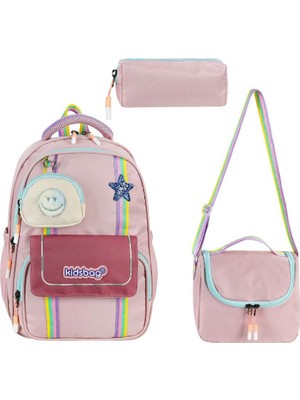 Ilkokul Çantası 3'lü Set Pembe Renk 42*30 cm Beslenme Çantası Kalem Kutusu Ortopedik Su Itici Kumaş