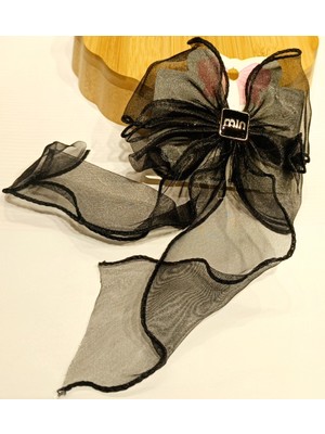 Monalisa Home Lüks Siyah Gösterişli Tül Fiyonk Klips Toka