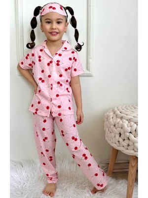 Pjkö Kiraz Desenli Pembe Kısa Kollu Önden Düğmeli Kız Çocuk Pijama Takımı 4-12 Yaş 728K