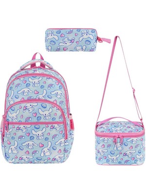 Ilkokul Çantası 3'lü Set Mavi Renk 42*30 cm Beslenme Çantası Kalem Kutusu Ortopedik Su Itici Kumaş