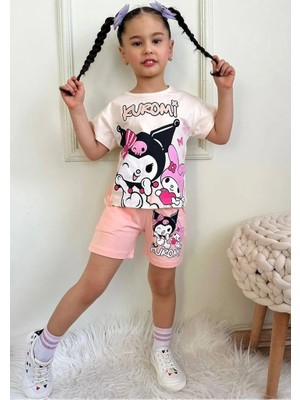 Pjkskt Kuromi Desenli Somon Şortlu Kız Çocuk Kısa Kol Takım 7532-S