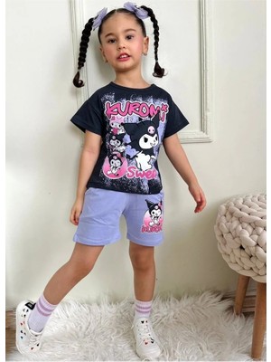 Pjkskt Kuromi Desenli Lila Şortlu Kız Çocuk Kısa Kol Takım 7533-L