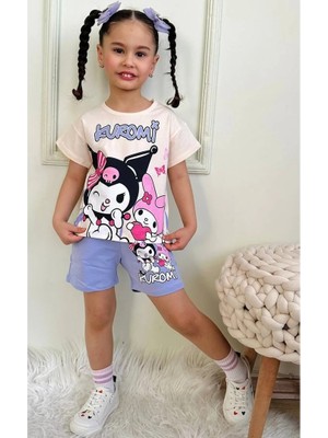 Pjkskt Kuromi Desenli Lila Şortlu Kız Çocuk Kısa Kol Takım 7532-L