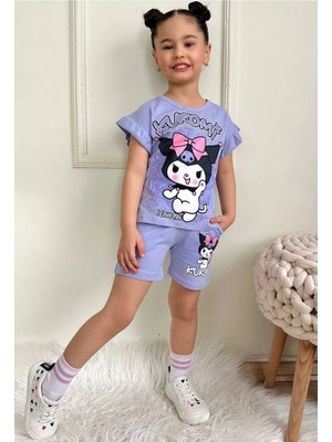 Pjkskt Kuromi Desenli Lila Şortlu Kız Çocuk Kısa Kol Takım 7535-L