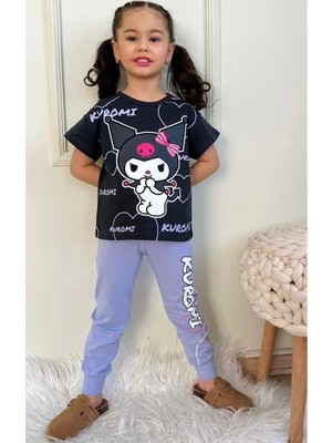 Pjkke Kuromi Desenli Lila Eşofmanlı Kız Çocuk Kısa Kol Takım 3-10 Yaş 7411-L