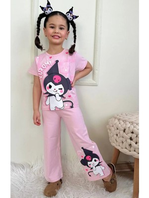 Pjkbp Kuromi Desenli Pembe Bol Paça Kız Çocuk Kısa Kol Takım 3-10 Yaş 7618-P