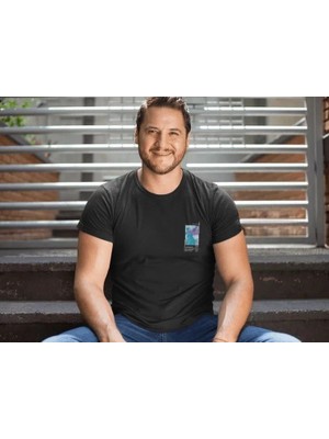 Erkek Bisiklet Yaka Baskılı Oversize T-Shirt - Siyah