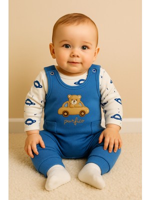 Araba Nakışlı Erkek Bebek Tulum 3’lü Tulum Seti – Zıbın, Tulum ve Çorap | 3-6-9 Ay Bebek Kıyafeti