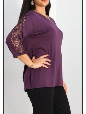 Büyük Beden Kolları Dantelli Bluz