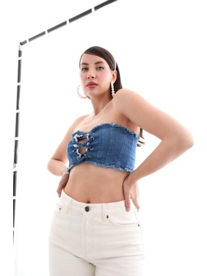 Markapia Blue White Kadın Jean Yelek