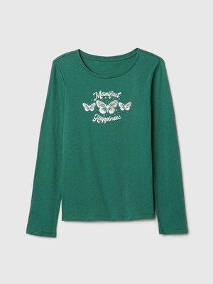 Gap Kız Çocuk Yeşil Grafikli T-Shirt