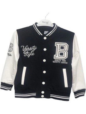 Glrb Deros Siyah 2ip Varsıty Style Baskılı Unisex Çocuk Kolej Ceket 1007172-S