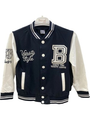 Glrb Deros Lacivert 2ip Varsıty Style Baskılı Unisex Çocuk Kolej Ceket 1007172-L
