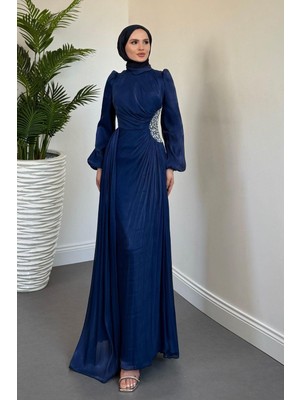 Nola Yanı Taşlı Jan Jan Abiye Lacivert