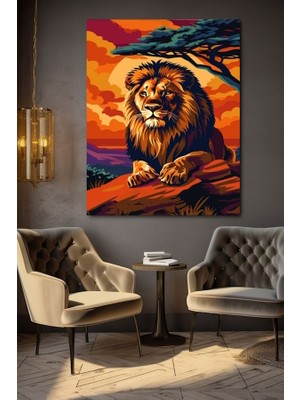 Özkacar Group Poz Veren Aslan Kral Kanvas Tablo Ev Duvar Salon Ofis Dükkan Hediyelik Dekarasyon Süsü