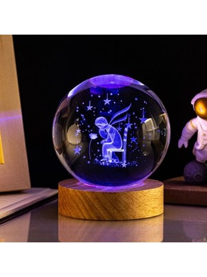 Ahşap Altlıklı Renk Değiştiren Cam Küre Küçük Prens Rgb