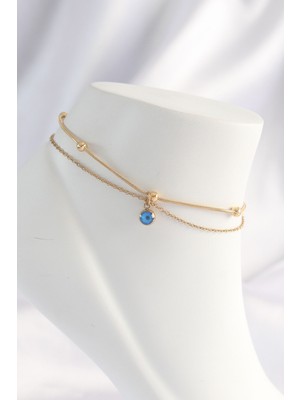 316L Çelik Gold Renk Nazar Boncuklu 2li Çapraz Halhal - TJ-HH1624