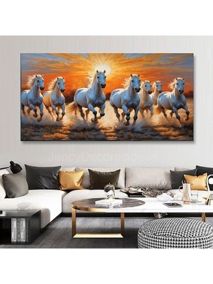 Özkacar Group Gün Işığında Koşan Beyaz Atlar Sanatsal Kanvas Tablo Ev Duvar Salon Ofis Dükkan Hediyelik Dekarasyon Süsü