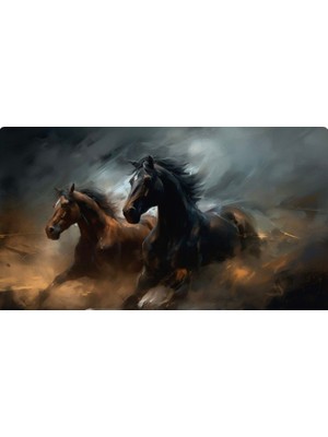 Özkacar Group Karanlık Dumanın Içinde Koşan Iki At Kanvas Tablo Ev Duvar Salon Ofis Dükkan Hediyelik Dekarasyon Süsü