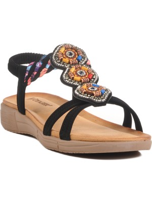 Siyah Hakiki Deri Kadın Sandalet B096 Z