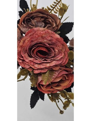 Haki Yapraklı Nar Çiçeği Rengi Buket Ev Dekor Vazo Süsü