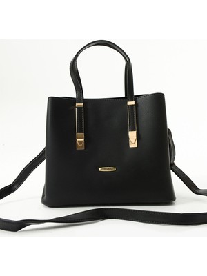 Sanmorris Kadın Uzun Askılı 4 Bölmeli Aksesuarlı Sade Şık Siyah Renkli Omuz ve El Çantası