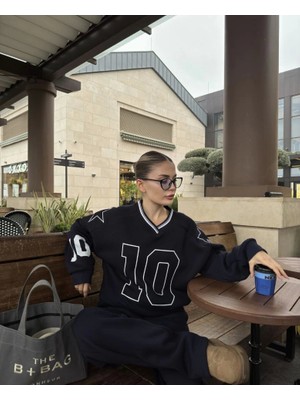 Tiana V Yaka Üç Iplik Sweat Takım - Siyah