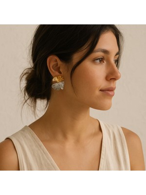 Bohem Yaprak Küpe | Altın Gümüş Çivili Model