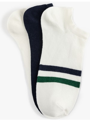 Pamuklu Çizgi Detaylı 3'lü Görünmez Çorap Seti